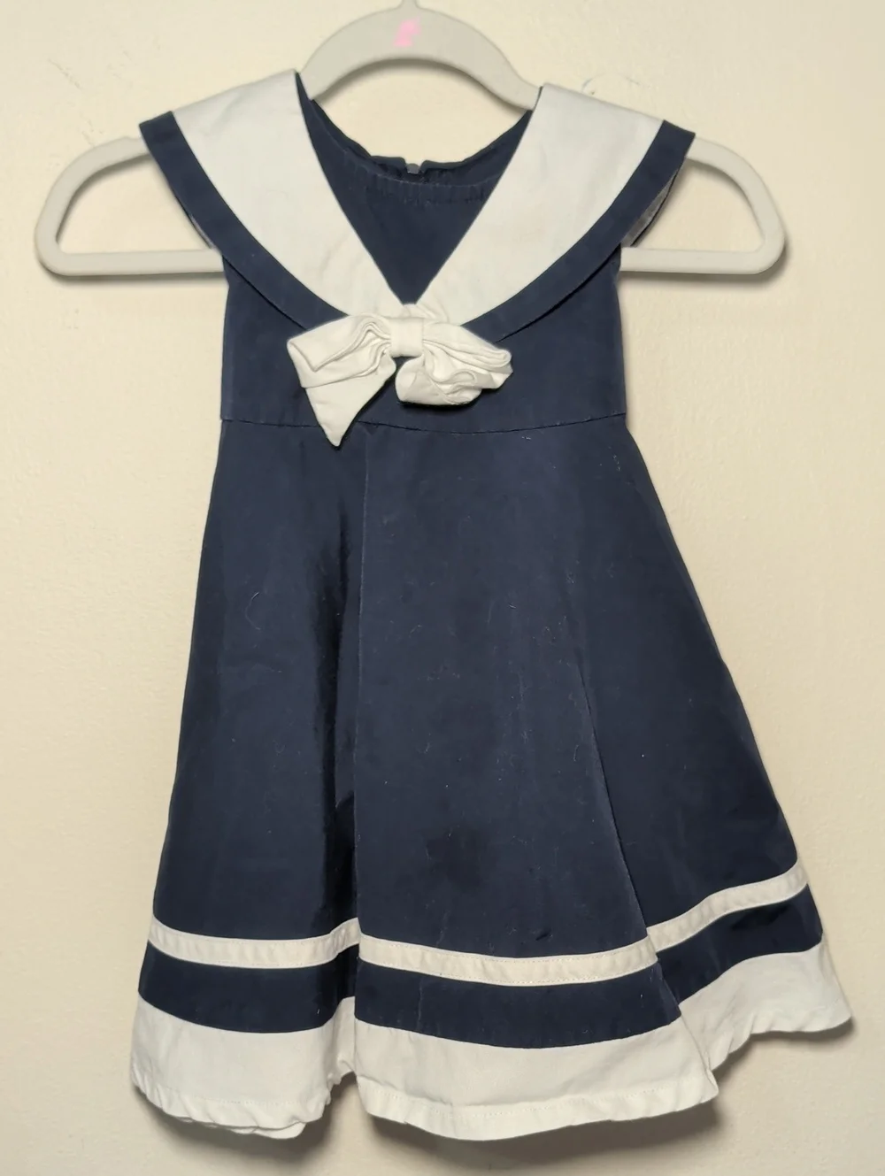 Good Lad Sailor Dress Navy Blue White Bow Nautical Sleeveless Baby Girl Size 18M